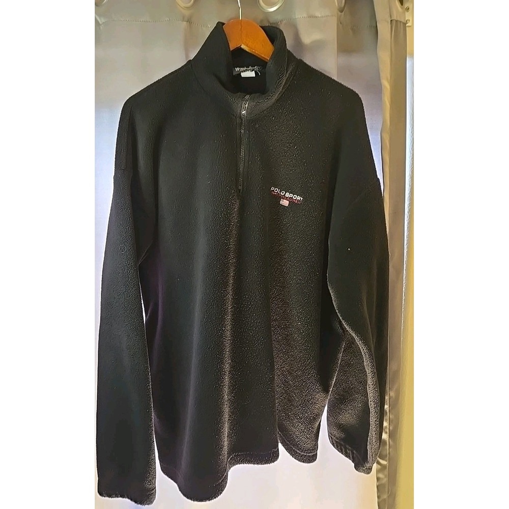 Vtg Polo Sport Ralph Lauren Sweatshirt Men's 2XL Black Fleece 1/4 Zip 90s USA - Picture 13 of 16